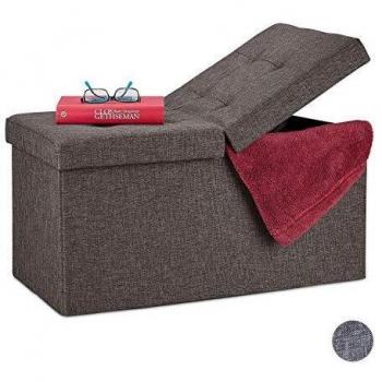 Baúl Almacenamiento Plegable, Banco Asiento con Tapa, Tela-DM, 39 x 75 x 37 cm, Marrón - Relaxdays