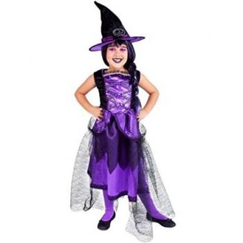 Rubies Disfraz Bruja Chic Purpura para niña, Vestido lujoso en color purpura con sombrero, original