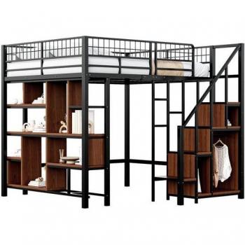 Cama Individual REDOM con Escalera de Almacenamiento, Armario Empotrado y Amplio Espacio de Trabajo, 140 x 200 cm, sin Colchón; Ventilador de Techo para Dormitorio de