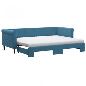 Sofá cama nido con colchón de terciopelo azul 80x200 cm