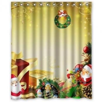 100%Polyester Fabric Shower Curtains Printing Merry Christmas Bathroom Shower Curtains 152x182cm