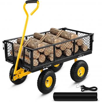 Heavy Duty Steel Garden Cart with 500 lbs Capacity and Removable Mesh Sides for Versatile Flatbed Use