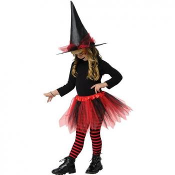 Kit de Bruja para Niñas con Tutú Rojo y Sombrero de Bruja