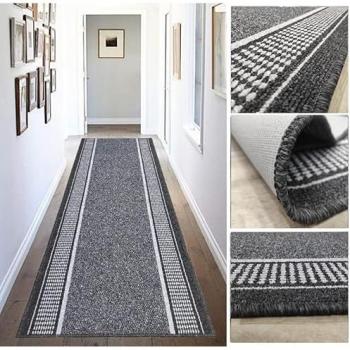 Alfombra Larga Antideslizante para Pasillo y Cocina en Tonos Taupe y Antracita, Lavable a Mano y en Lavadora - Tadi & Imperio 1979