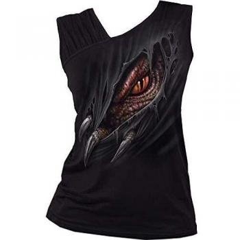 Spiral Direct Breaking out-Gathered Shoulder Slant Vest Black Top, Negro, 48