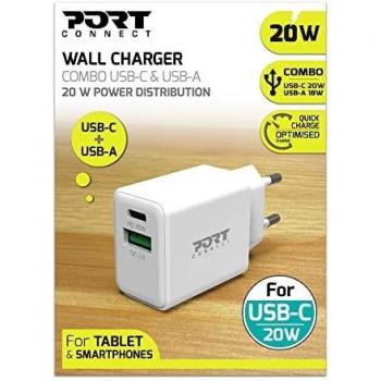 Cargador de Dispositivos Móviles Blanco 20W USB-C + USB-A Interior