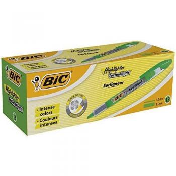 BIC Highlighter Technolight Marcadores punta biselada Ajustable - Verde, Caja de 12 unidades