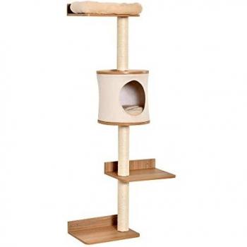 PawHut Árbol para Gatos de Pared con Múltiples Plataformas Cueva Cama Superior Cojín Extraíble Postes Rascadores de Sisal Torre para Escalar 38x30x149 cm Beige y Roble