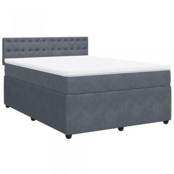 Cama box spring blanda con colchón terciopelo gris oscuro 140x200 cm