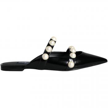 Black Leather Flat Mules Sandals - EU39/US8