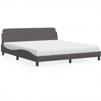 Cama con colchón gris 180x200 cm en cuero sintético