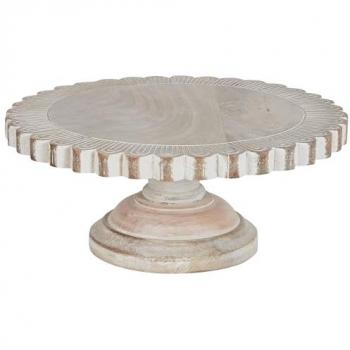 Soporte para Tartas de Madera de Mango Claro 30 x 30 x 12 cm, Bandeja Decorativa Tallada y Elegante para Repostería