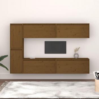 Mueble de TV 6 piezas madera maciza de pino marrón miel vidaXL