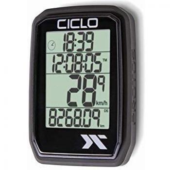 Computadora Inalámbrica para Bicicleta CicloSport Protos 205 con Pantalla de 4 Líneas y 5 Funciones, Color Negro