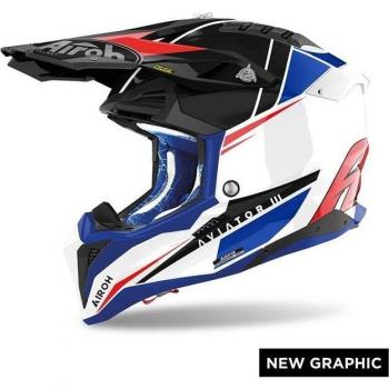 Casco de motocross Airoh Aviator 3 Push Azul-Rojo Brillante Talla S