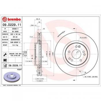 Disco de frenos delantero derecho BREMBO para MERCEDES-BENZ 124 Series, Classe E, 129 Series (Ref: 09.D229.11)