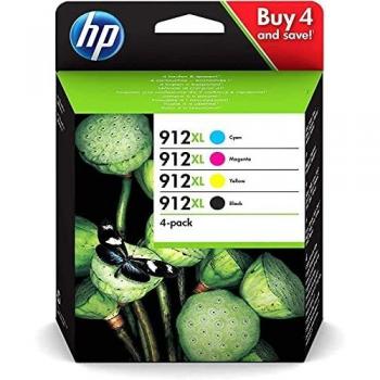 HP 912XL 3YP34AE, Negro y Tricolor, Cartuchos de Tinta de Alta Capacidad Originales, Pack de 4, compatible con impresoras de inyección de tinta HP OfficeJet Pro Series 8010; 8020