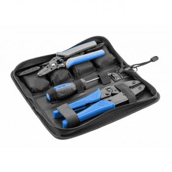 Kit de pinzas crimpadoras Hogert Technik HT1P177 con mangos ergonómicos y múltiples cabezales