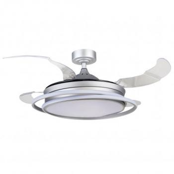 Ventilador de techo LED con aspas plegables Antila Plata 60W 6000Lm CCT Regulable y Tiras decorativas blancas