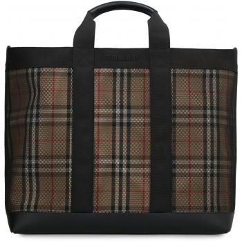 Burberry Men's Ormond Overlay Check Tote Bag in Archive Beige