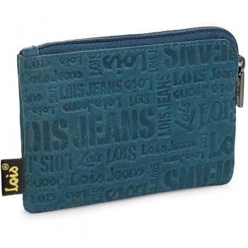 Lois - 11702 Cartera Monedero Billetero Tarjetero Unisex de Piel Genuina Cuero con Cremallera y Llavero Interior con Anilla. Bolsillo Exterior con Cremallera. Troquelado, Color Azul
