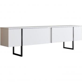 Mueble TV Luxe 180x30x50 cm con 2 puertas abatibles en blanco y negro