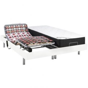 Cama eléctrica de relajación con colchón de muelles ensacados y memoria de forma PHANES de DREAMEA - Motores OKIN - Blanco - 2x80x200 cm