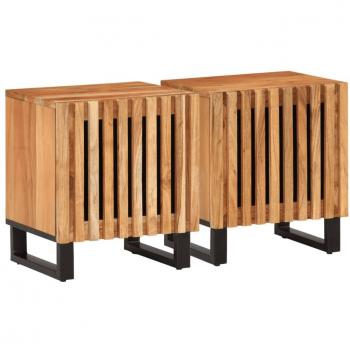 Mesita de noche de madera maciza de acacia 40x34x46 cm, Set de 1/2, para habitación, dormitorio, salón y estudio, mesa auxiliar