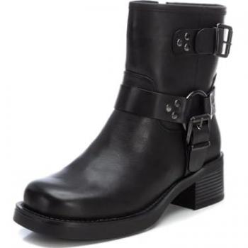 Botines de mujer estilo motero con cierre de cremallera, color negro, talla 37