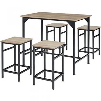 Juego de Mesa Bistró Edimburgo 4 + 1 - Conjunto Industrial Rústico con Taburetes de Bar y Estructura de Acero, Tableros MDF con Revestimiento Melamina