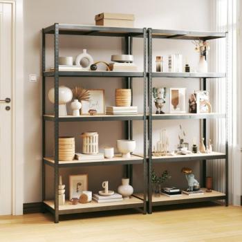 vidaXL 5-Layer Heavy-duty Shelves 2 pcs Grey Steel & Engineered Wood