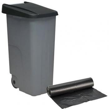 Contenedor Cerrado 110L Negro H.88cm + Rollo 10 bolsas de basura 120L