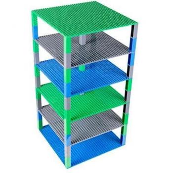 Pack de 6 Bases apilables con 50 Ladrillos separadores 2 x 2 - Construcción en Forma de Torre - Compatible con Todas Las Marcas - 25,4 x 25,4 cm - Azul, Verde, Gris