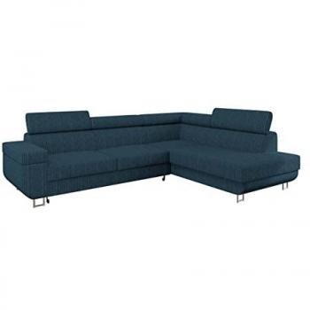 Sofá rinconero Comfivo 306 con función de descanso y caja de ropa de cama, 253x188x71cm, color turquesa