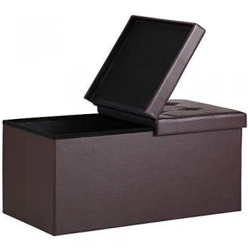 Banco de Almacenaje Plegable Marrón 80x40x40cm con Asiento Acolchado y Capacidad de 100 Litros