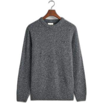 GANT Men's Wool Neps Crew Neck Jumper - 95 Anthracite Melange - Size Large - Male