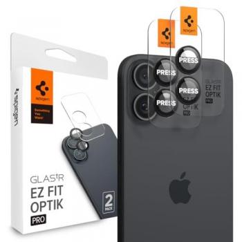 Protector de Cámara Spigen Optik Pro Glas.tr EZ Fit para iPhone 16/16 Plus - Paquete de 2, Color Negro, Dureza 9H, Instalación Fácil