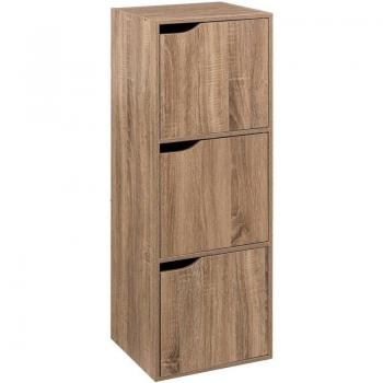 Estantería 3 Cajas con Puertas Natural para Organizar Tu Interior - Estante modular de efecto roble natural, incluye 3 estantes y puertas para un almacenamiento ordenado