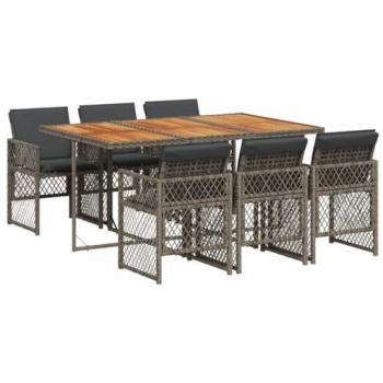 Set Comedor Jardín 7 Pzas y Cojines Ratán Sintético Gris vidaXL