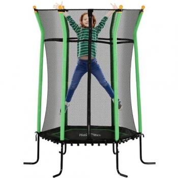 Cama Elástica Infantil HOMCOM Ø163.5 cm con Red de Seguridad y Marco de Acero, Ideal para Jardín, Negra y Verde, para Niños a Partir de 3 Años