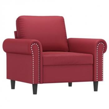 Sillón de descanso tapizado en cuero sintético rojo tinto con respaldo y reposabrazos 60 cm