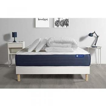 Pack Colchón Actilatex Blanco de Látex y Espuma Viscoelástica 160 x 200 cm - Altura 22 cm - Incluye Almohadas y Edredón
