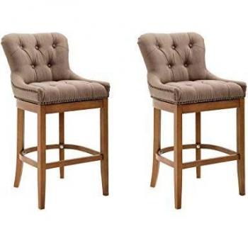 Set de 2 Taburetes Lakewood en Tela Gris Topo Antiguo Claro, Acolchados