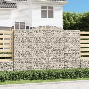 Cestas de gaviones 3 uds forma de arco hierro dimensiones 300 x 30 x 40/60 cm, 300 x 30 x 80/100 cm, 300 x 30 x 140/160 cm plateado