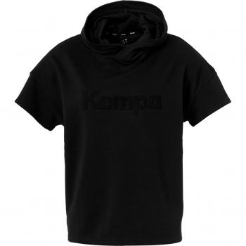 Kempa Camiseta de Manga Corta con Capucha Negra y Blanca para Mujer - Sudadera sin Mangas Oversize Deportiva para Gimnasio y Balonmano - Tamaño XL
