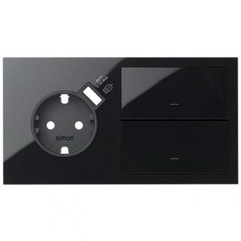 Kit frontal Simon 100 con 2 elementos base con cargador USB integrado + 2 teclas negro SIMON 10020212-138