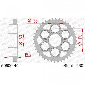 AFAM Corona de acero estándar 50900 - 530 - Rueda dentada para cadena AFAM 50900-40