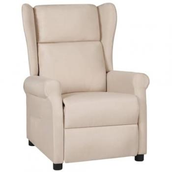 Sillón Reclinable de Tela Crema con Reposabrazos y Respaldo Ajustable, Silla de Descanso para TV, Ideal para Salón y Oficina
