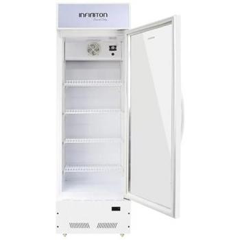 Vitrina Frigorífica Infiniton FCL-250, 176 cm, Cíclico, Blanco, Clase E, Display luminoso superior, Puerta de cristal, Static Cooling System, Luz LED, Ruedas