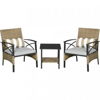 Conjunto de jardín Outsunny 3 piezas mimbre ratán Marrón
